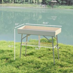 3.4ft Folding Ice Cooler Table With Drain, Fill And Chill Table Outdoor Table Cooler With Storage Shelf, Drink Cooler For Parties Picnic BBQ Camp (Option: Tan)