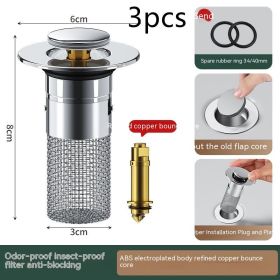 Long Pop-Up Sink Drains Filter Bathroom Press Bounce Basin Plug Stopper Wash Basin Hair Catcher Sink Strainer Kitchen Supplies (Option: A-3PCS)