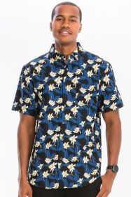 Weiv Mens Print Hawaiian Button Down Shirt (Color: Black, size: M)
