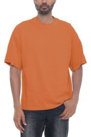Premium Cotton Drop Shoulder Tee (Color: orange, size: S)