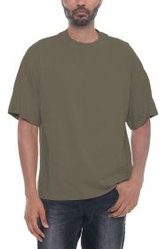 Premium Cotton Drop Shoulder Tee (Color: MILITARY, size: L)