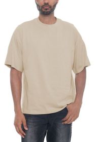 Premium Cotton Drop Shoulder Tee (Color: Khaki, size: XL)