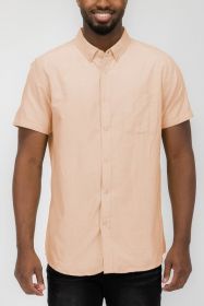 MENS PASTEL COLOR SHORT SLEEVE BUTTON DOWN (Color: PEACH, size: 2XL)