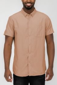 MENS PASTEL COLOR SHORT SLEEVE BUTTON DOWN (Color: CINNAMON, size: S)
