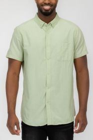 MENS PASTEL COLOR SHORT SLEEVE BUTTON DOWN (Color: FOAM GREEN, size: M)