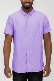 MENS PASTEL COLOR SHORT SLEEVE BUTTON DOWN (Color: LILAC, size: M)
