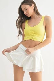 MONO B Ruched Front Active Tank (Color: LEMON, size: S)