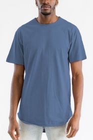 Extended Scallop Round Neck Tshirt (Color: DENIM, size: XL)