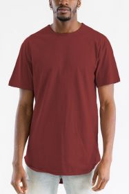 Extended Scallop Round Neck Tshirt (Color: BURGUNDY, size: XL)