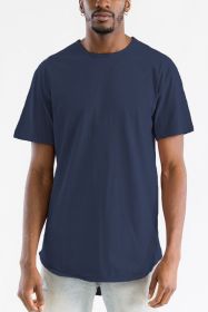 Extended Scallop Round Neck Tshirt (Color: Navy, size: M)