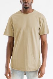 Extended Scallop Round Neck Tshirt (Color: Khaki, size: 2XL)
