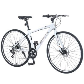Shimano 7 Speed Hybrid Bike Aluminum Alloy Frame Double Disc Brakes 700C Road Bike For men women's City Bicycle (Color: as Pic)