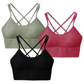 3Packs Women Cross Back Sport Bras Padded Strappy Medium Support Bras Sexy Fitness Tank Tops with Removable Pads for Gym Yoga Workout Running (Color: MULTI, size: 2XL)