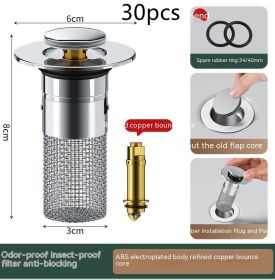 Long Pop-Up Sink Drains Filter Bathroom Press Bounce Basin Plug Stopper Wash Basin Hair Catcher Sink Strainer Kitchen Supplies (Option: A-30PCS)